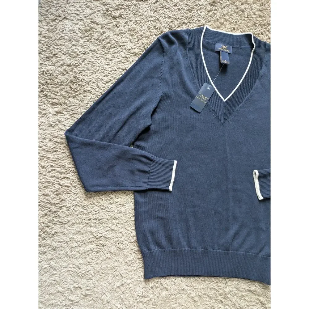 NWT Brooks Brothers 346 V-Neck Sweater Women M Navy  Cotton Heritage Tennis Twee
